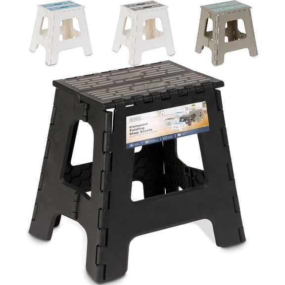 BLACK DECKER 16" Folding Step Stool with Carry Handle Non-Slip Collapsible Stool For Kitchen, Garden, or Bathroom, Gray/Light Gray
