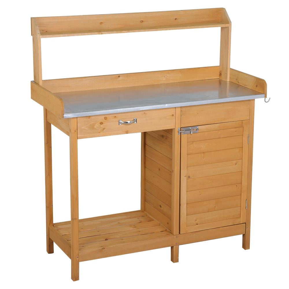 Easyfashion Garden Potting Bench with Cabinet Drawer Open Shelf,Wood