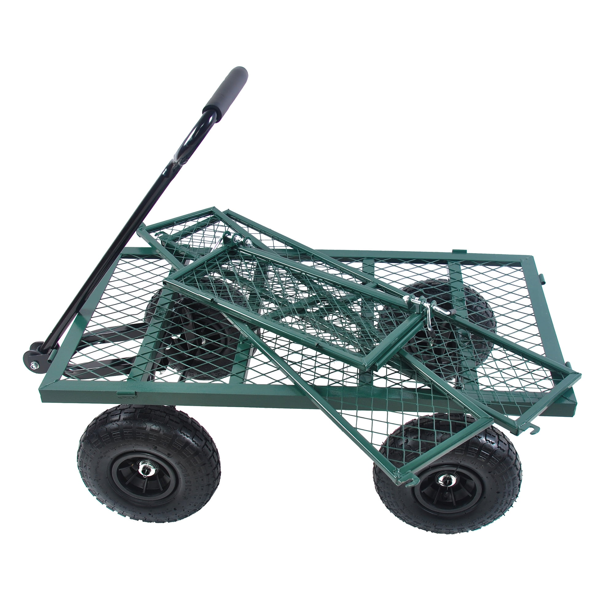 Aimee Lii Green Mesh Steel Garden Cart, Folding Utility Wagon with Removable Sides and Tires, Foldable Wagon Cart with Wheels