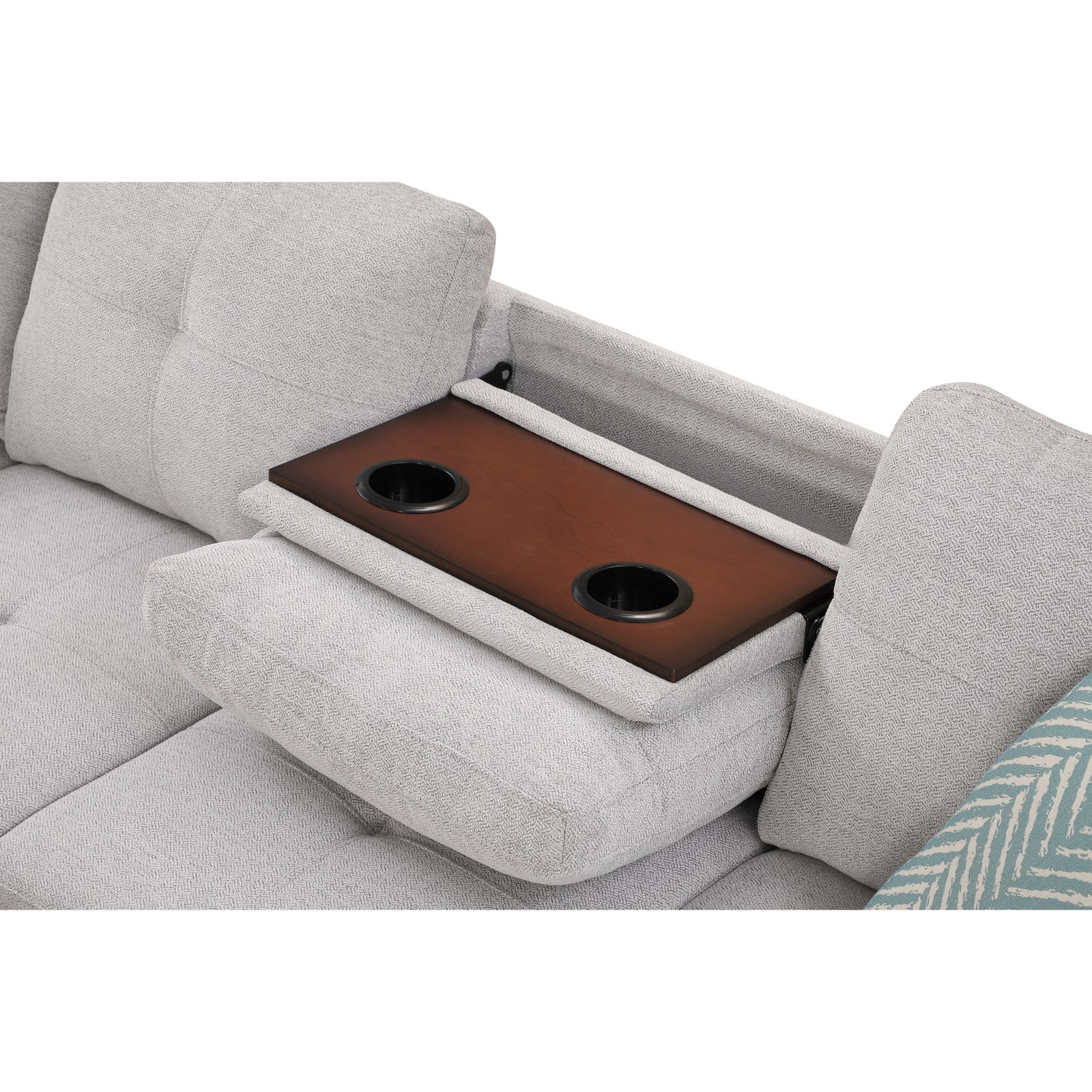Hommoo L-Shaped Upholstered Sectional Sofa Couch with Storage & Cup Holders, Linen Living Room Sofa Set, With Ottoman, Light Gray