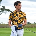thumbnail image 3 of Pofeuu Black Marble Pattern Sunflower Print Men's Loose Fit Midweight Short-Sleeve Pocket Polo-Medium, 3 of 6