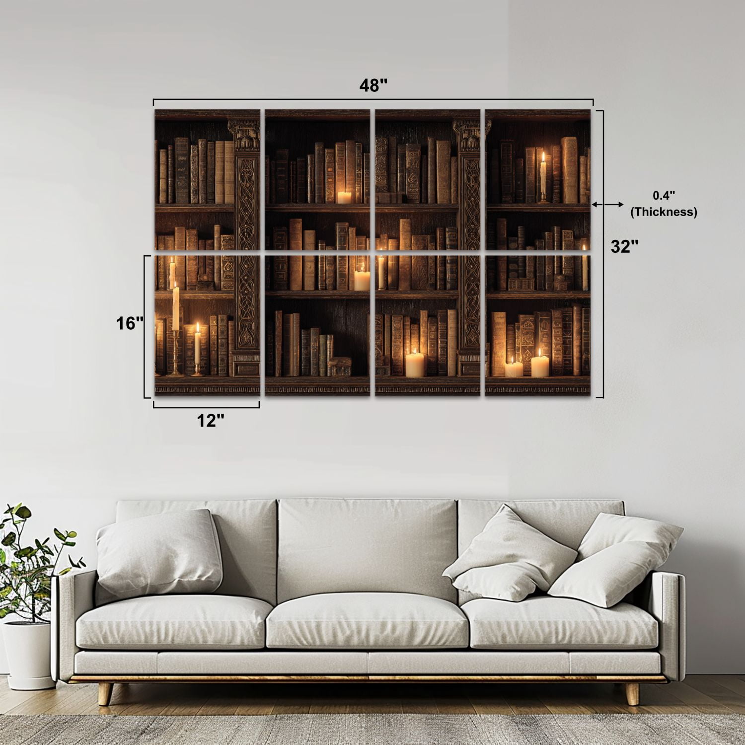 8 Pack Art Acoustic Panels Sound Absorbing Symmetrical Library Warm Glow Wood Decorative Soundproof Wall Panels Self Adhesive for Nursery Game Room Bedroom 48"x32"