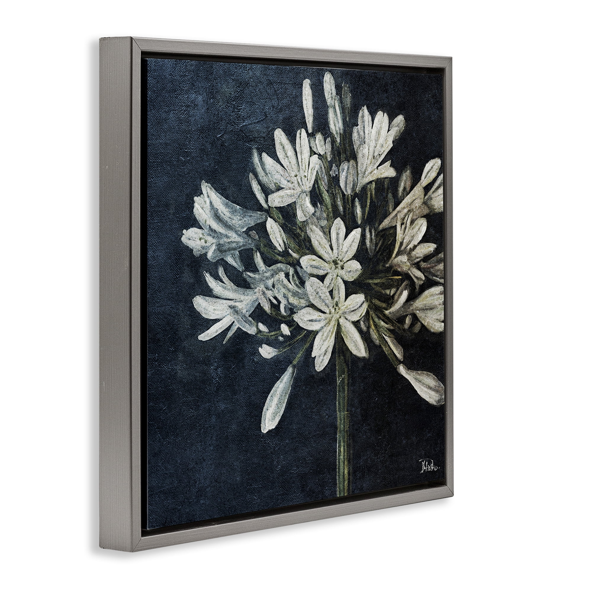 Stupell Industries White Herb Blooms Botanical & Floral Painting Gray Floater Framed Canvas Art Print Wall Art, 25 x 25