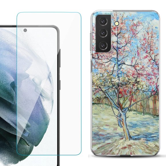 Slim-Fit TPU Fashion Phone Case for Samsung Galaxy S21 FE 5G Fan Edition, with Tempered Glass Screen Protector, by OneToughShield ® - Blossom Tree