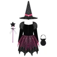 thumbnail image 5 of 2024 Vestido de bruja para niñas de Halloween + sombrero + varita + bolsa de caramelos Disfraz para niños Fiesta de carnaval Conjunto de vestidos de bruja malvada Ropa de 2 a 12 años, 5 of 5