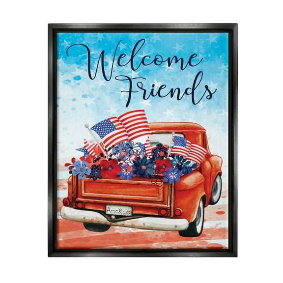 Stupell Welcome Friends Americana Pickup Truck Holiday Painting Black Floater Framed Art Print Wall Art