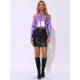 thumbnail image 4 of DARING DIVA Women's Cropped Jacket Metallic Stand Collar Long Sleeve Crop Jackets S Blue, 4 of 6