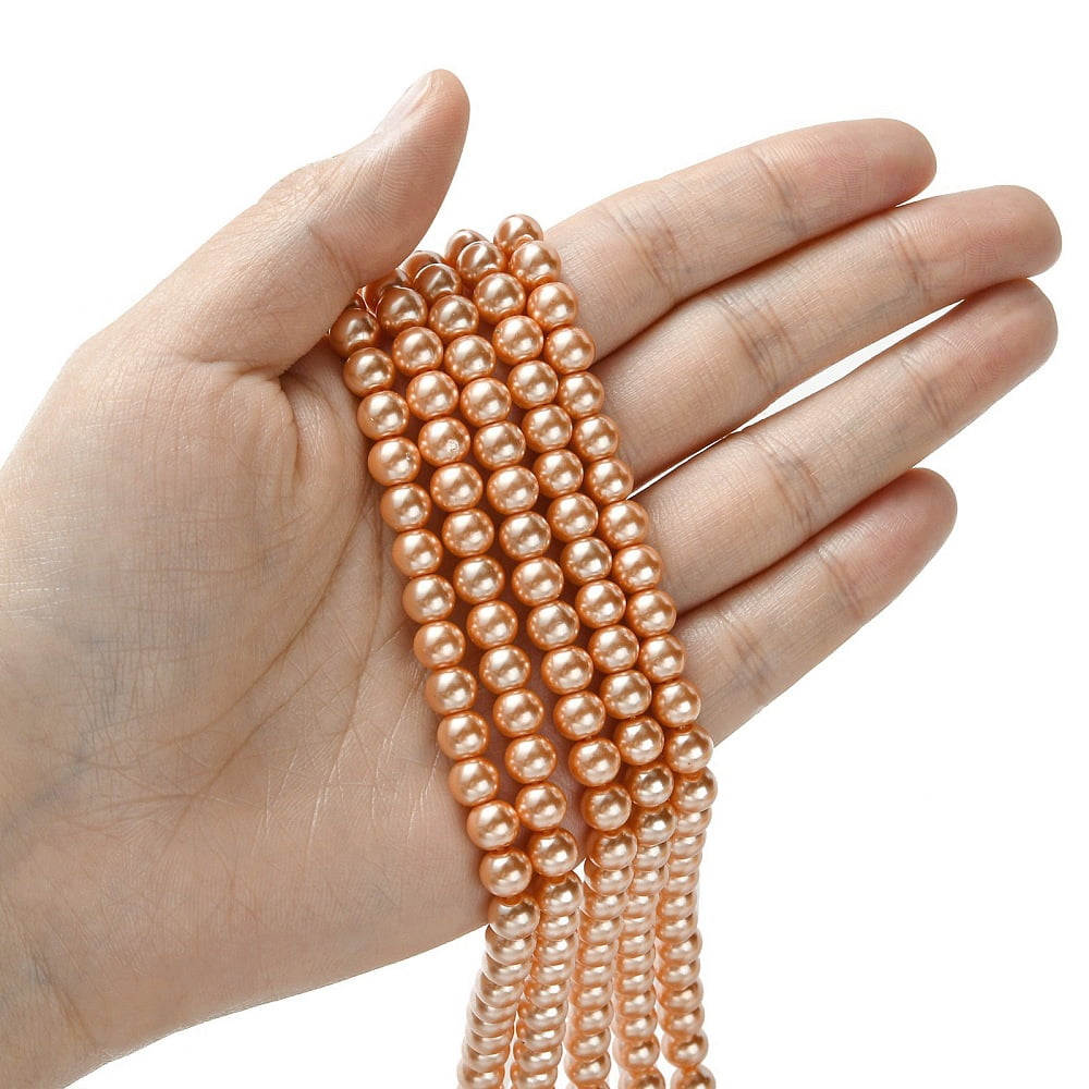 20strands Dyed Glass Pearl Round Beads Strands Grade A Cord Threaded Dark Orange 6mm Hole: 0.7~1.1mm about 72pcs/strand 15 inch