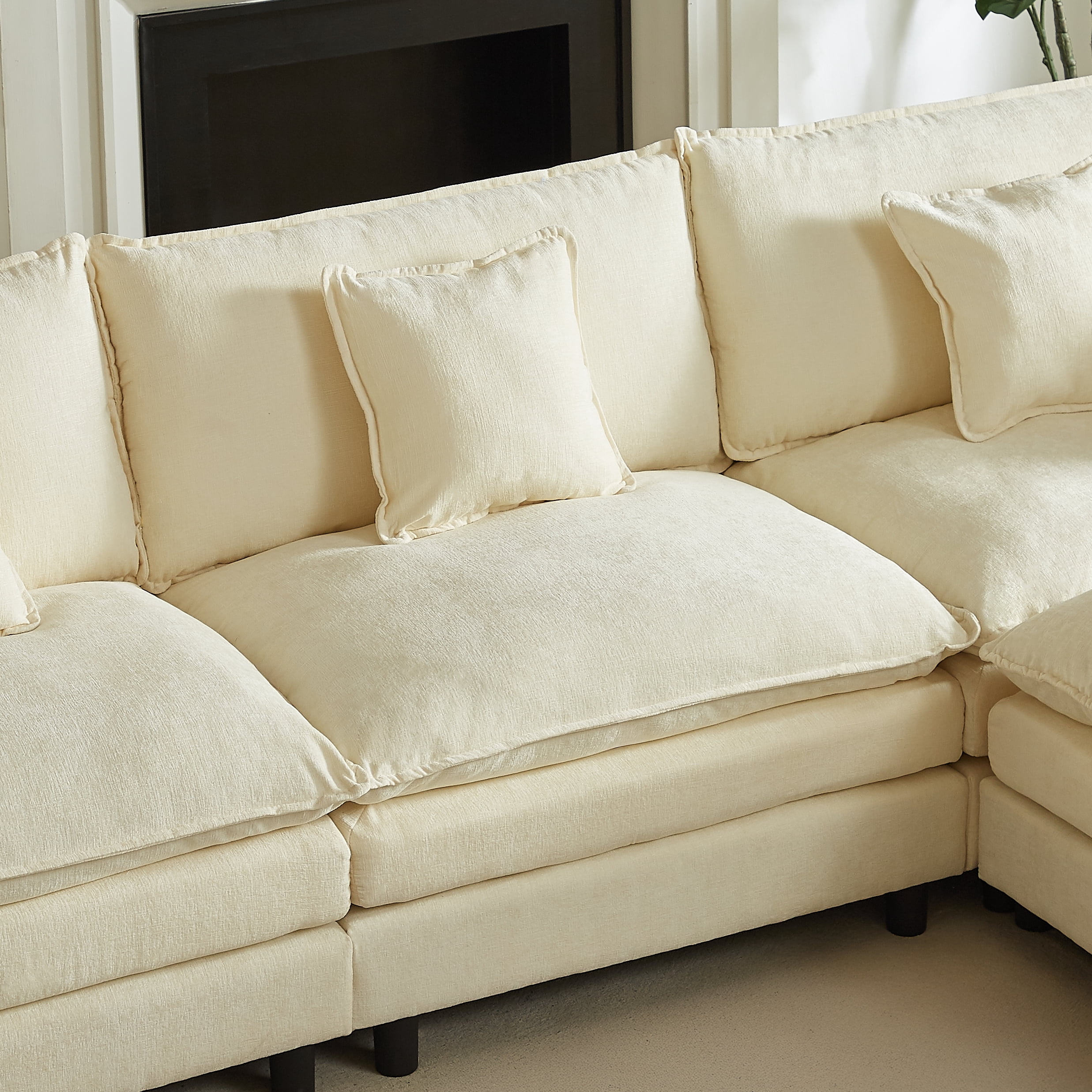 110" L Shaped Modular Sectional Sofa3-Seater Comfy Cloud Couch Set with Movable Ottoman, Chenille
