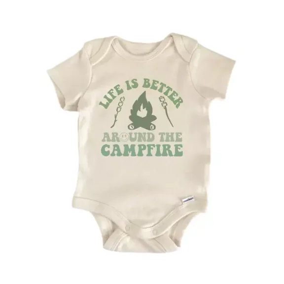Life Is Better Around The Campfire Camping Baby Boy Girl Clothes Bodysuit Cute Baby Onesie, BABY BODYSUIT LAT 4424