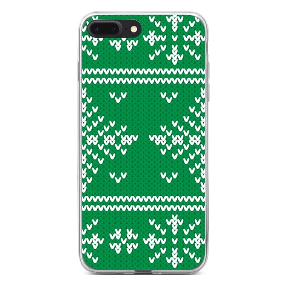 DistinctInk Clear Shockproof Hybrid Case for iPhone 7 PLUS / 8 PLUS (5.5" Screen) - TPU Bumper, Acrylic Back, Tempered Glass Screen Protector - Green White Ugly Christmas Sweater - Christmas All Year