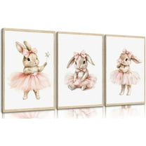 Hieng Pink Bunny Wall Hieng Ballet Bunny Wall Decor Cute Nursery Posters Pink Little Baby Girls Nursery Canvas Painting Animal Prints for Baby Girl Bedroom, Kids Room Decor