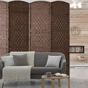 Jostyle 6ft Tall Room Divider with Hand-Woven Design, 4-Panel Folding Privacy Screen Freestanding Mocha