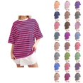 thumbnail image 1 of T-shirt Rayé pour Femmes 2026 Été Tendance Manches Courtes Col Rond Confortable Léger, 1 of 4