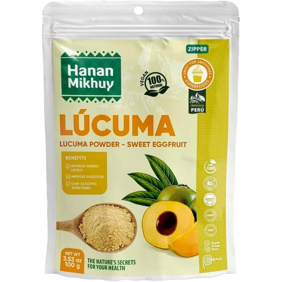 Lúcuma en Polvo 100g - 100% Natural Lucuma Powder for Energy, Digestion & Low-Glycemic Sweetening, Vegan, Non-GMO, Gluten-Free, Keto from Peru (3.53oz) by Hanan