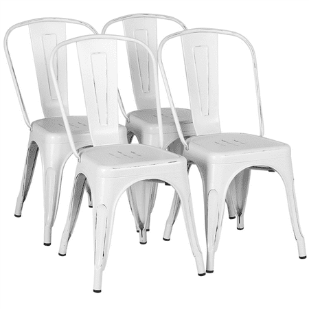 SMILE MART Industrial Modern Metal Dining Chairs, Set of 4, White