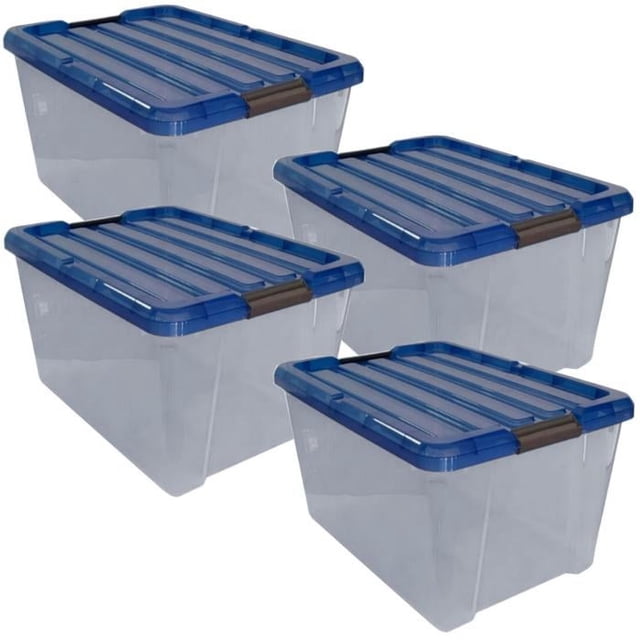 Contenedores Modernos VentDepot 4 Pzas 42kg 58x55x40cm Apilable Polietileno Transparente/Azul