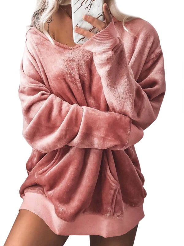 plain long sleeve velvet loose hoodie