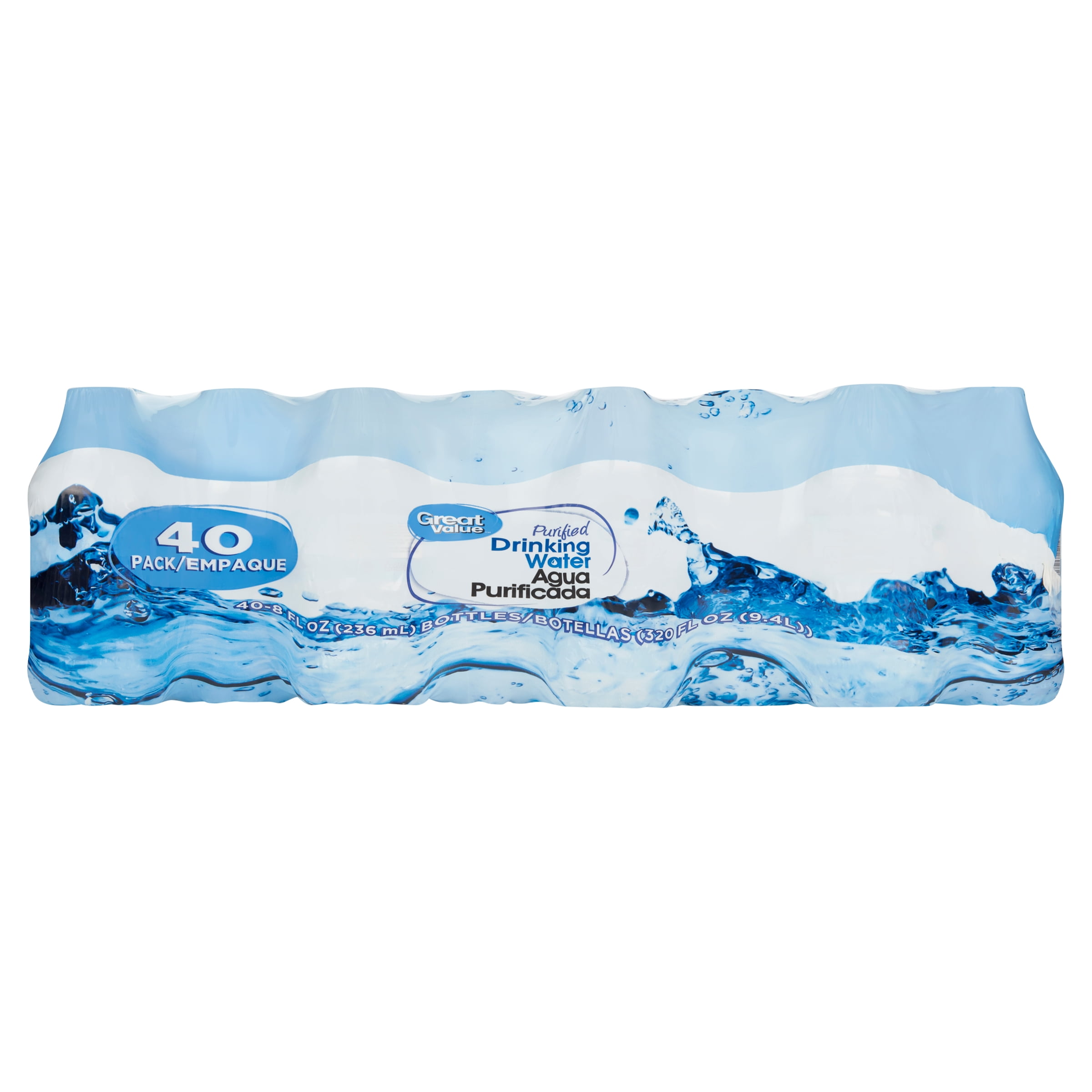 Great Value Purified Drinking Water, 8 fl oz, 40 Pack, Plastic, Bottles