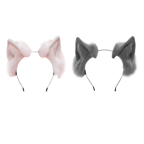 2 piezas lindo oreja pelo aro diadema fiesta sombreros accesorios de disfraz para Cosplay, Navidad, representaciones teatrales, Halloween gris y rosa Baoblaze none