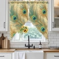 thumbnail image 4 of Peacock Feathers Kitchen Window Curtains, Swag Curtains Valance for Bedroom Living Room Bathroom, Brown Turquoise Vintage Abstract Rod Pocket Window Treatment Curtain Block Drapes 2 Panels 28"x36", 4 of 9