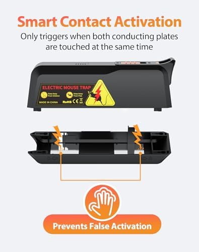 2 Pack Electric Mouse Trap Zapper with Powerful Voltage, Effective Electronic Mouse Traps Indoor for Home, No-Touch Disposal, Reusable Mice Catcher for Kitchen, Living Room and More (Black)