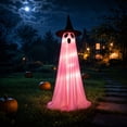 thumbnail image 4 of Halloween Decorations Outdoor Light Up Ghost Decor with Witch Hat, LED Glowing Ghost Yard Decoration, Adjustable Height Standing Halloween Decor with Water Fillable Base for Lawn Porch Garden Pathway, 4 of 7