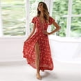 thumbnail image 3 of Vestido Bohemio Floral Vestido Largo Con Abertura Lateral Vestido de Verano Vestido de Verano Con Cuello en V Para Mujer Vestido de Vacaciones Con Estampado Floral Bohemio de Playa Odeerbi  ODB115569, 3 of 6