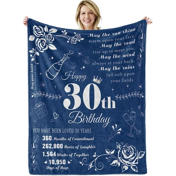 LHSHID 30th Birthday Gifts for Women Blanket Happy 30th Birthday Decorations Throw Blanket for Her Birthday Gifts for Wife Mom Men Cheers to 30 Years Gifts Blue 30"x40"