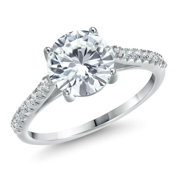 Gem Stone King 14K White Gold Moissanite and White Lab Grown Diamond Engagement Ring for Women | 2.16 Cttw | Round 8MM | Gemstone Birthstone | Size 6