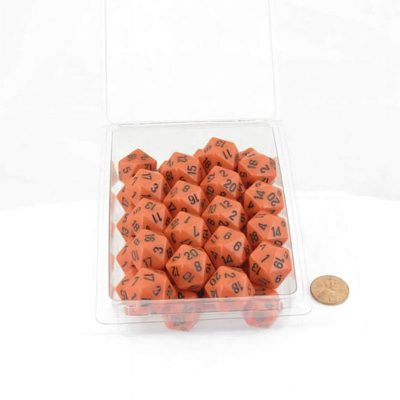 Orange Opaque Dice with Black Numbers D20 Aprox 16mm (5/8in) Pack of 50 Wondertrail