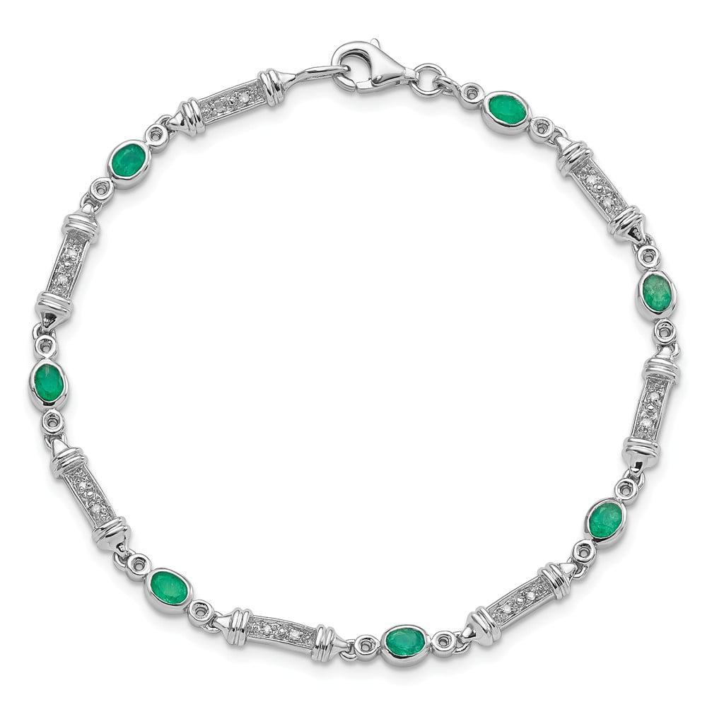 Solid 925 Sterling Silver Emerald Green May Gemstone and Diamond Bracelet -  with Secure Lobster Lock Clasp 7