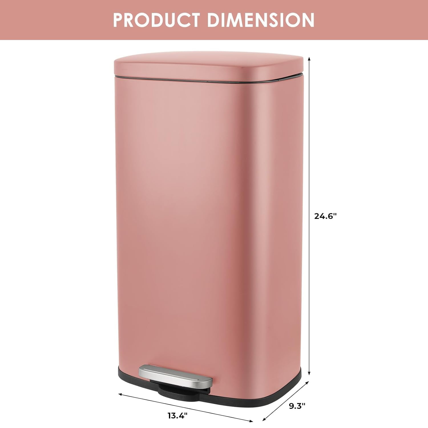 Arlopu 13.2 Gallon/50L Step Trash Can Stainless Steel with Inner Bucket, Soft-Close