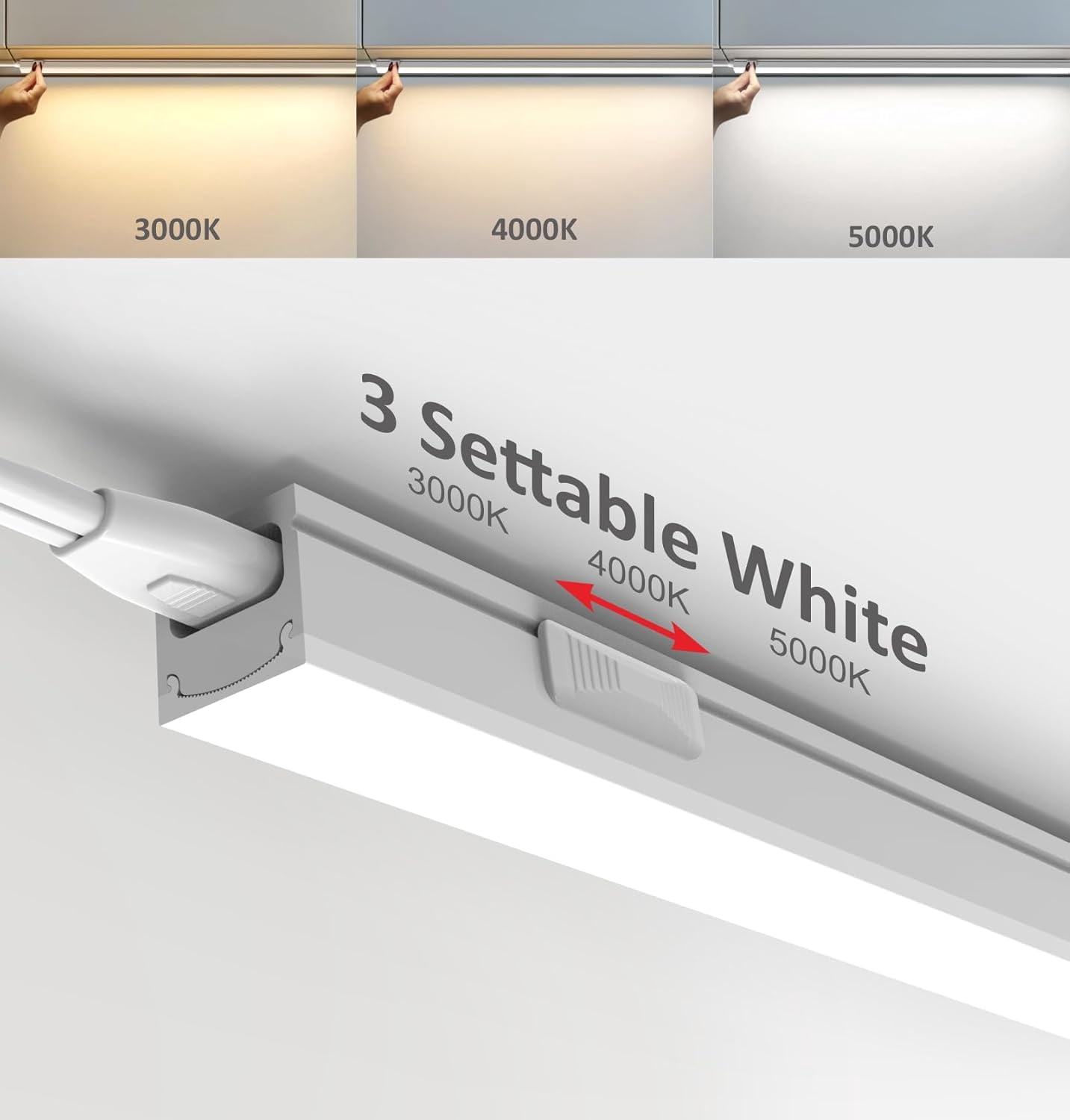 Under Cabinet Lighting Plug in, 12 Inch 1 Pc, Linkable AC120V 3CCT 3000K/4000K/5000K Ultra Slim, LED Lights for Counter Light, Kitchen, Shelf, Sink, Workshop, Desk，White