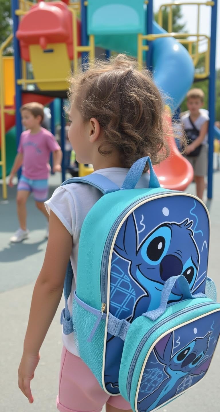 Fast Forward Disney Stitch 16" Backpacks With Lunch Bag - Licensed Characters Kids Schoolbag