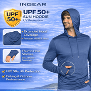 INGEAR Mens Lightweight SPF 50+ UV Protection Hoodie, Long Sleeve Rashguard with Pocket, Navy , XL