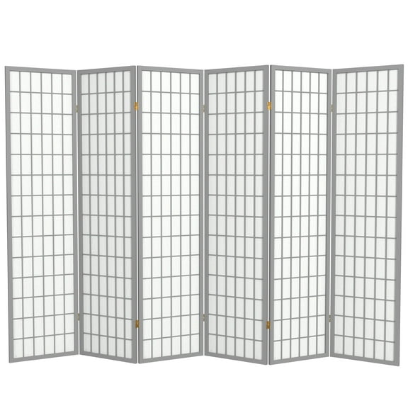 Red Lantern 6 ft. Tall Window Pane Shoji Screen - Grey - 6 Panels