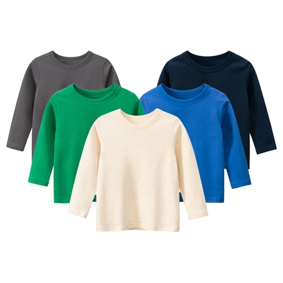 YTDSCS Kids Toddler Boys Tees T-Shirt for Baby Fallow All-Match Long Sleeve Springtime T-Shirt Round Neck Tees for 1-9Y High-Grade Cotton Bottom Base Shirt
