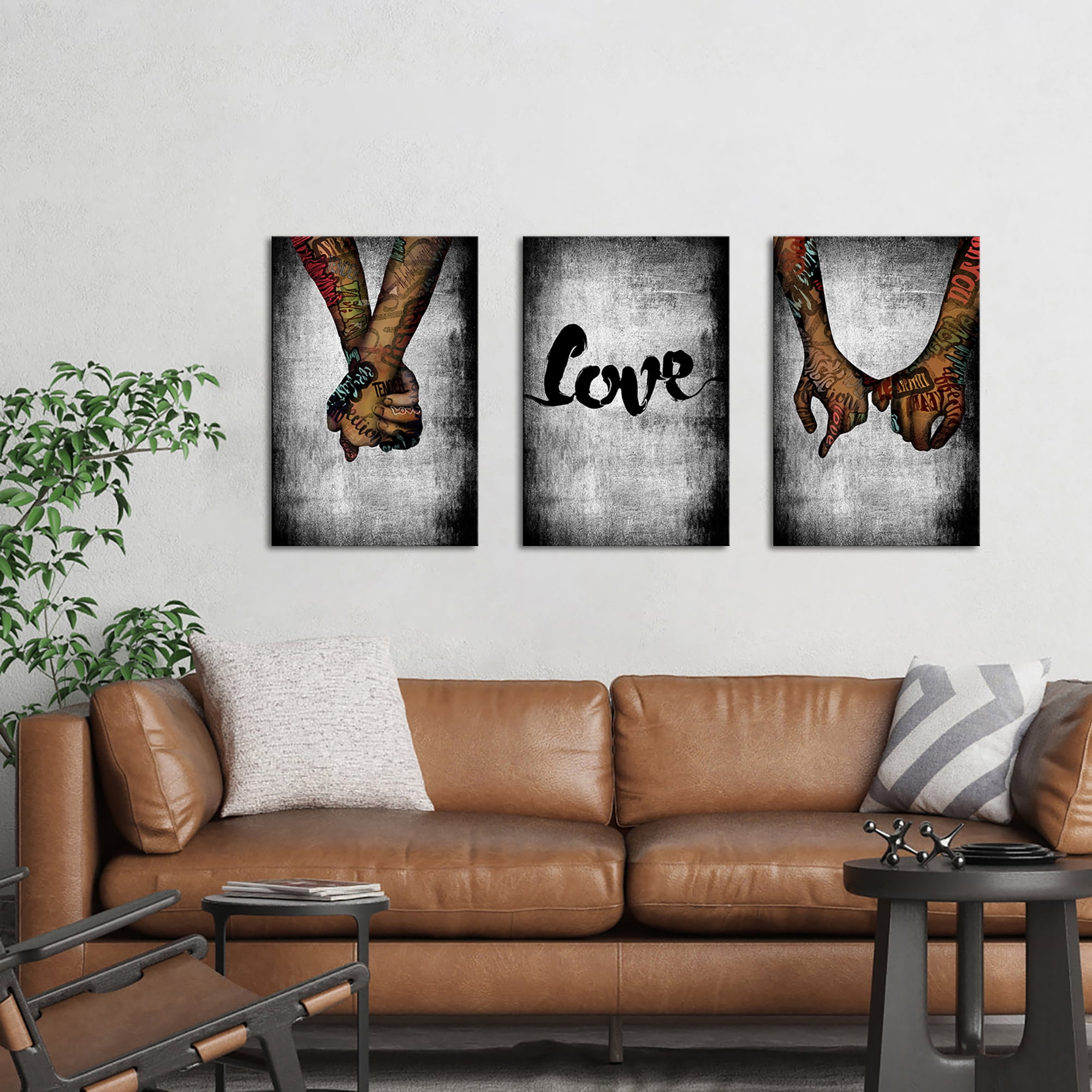 Visual Art Decor3 Piece Canvas Wall ArtLovers hand in hand Modern