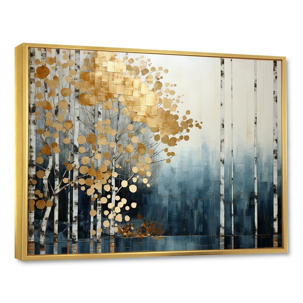 Designart Forest framed wall Art, Blue And Gold Minimalist Forest