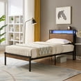 thumbnail image 3 of Easy Assemble Twin Bed Frame with Bedside Lamp And Usb Charging Port, Platform Bed Frame Full with 2-Tier Storage Headboard and Strong Support Legs, Black+Brown, 3 of 9