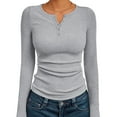 thumbnail image 3 of Lumtrix Womens Long Sleeve Henley Shirts Slim Fit Ribbed Tops 2026 Casual Fashion Tops Basic Trendy T-Shirts Soft Clothing Light Gray XL, 3 of 5