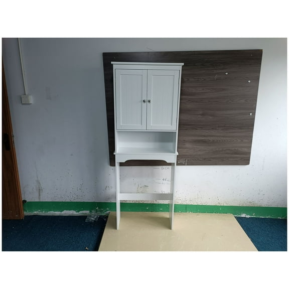 Over The Toilet Storage Cabinet, Bathroom Shelf Organizer, White Wood Space Saver - Adjustable Shelves, Tipover Restraint Included