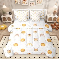 Homewish Cartoon Tiger Lion 7pcs Bedding Comforter Set For Kids Boys Girls,Kawaii Rainbow Queen Bedding Sets Super Cozy,Starry Sky Queen Sheet Sets,Microfiber Bedroom Decor,Reversible