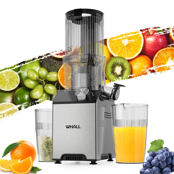 WHALL Extracteur de Jus à Froid à Mastication Lente : Goulotte d'Alimentation Extra Grand de 4 Pouces, Fonction Inverse, pour Ingrédients Mous et Durs 180 W