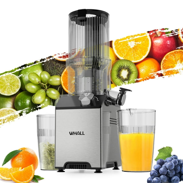 WHALL Slow Masticating Cold Press Juicer Machine: 4" Extra - Large Feed Chute, Reverse Function, for Both Soft and Hard Ingredients 180W