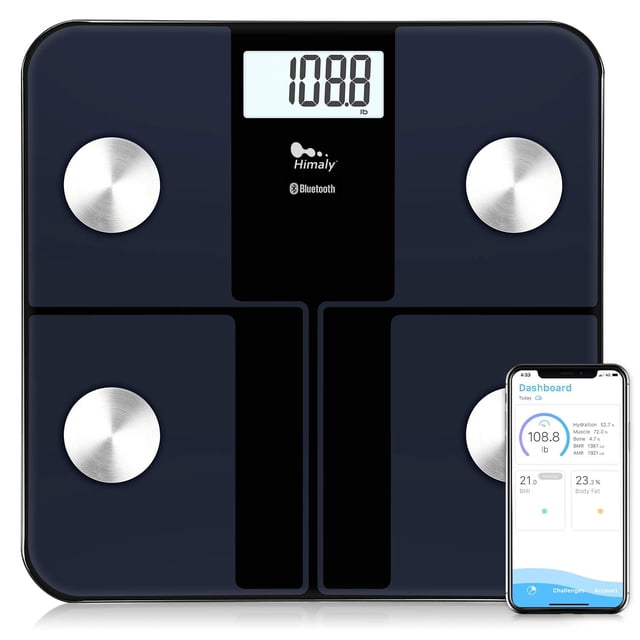 Báscula de baño recargable por USB himaly para peso corporal, báscula digital con Bluetooth para un IMC preciso, báscula de grasa corporal, monitor de composición de masa muscular con aplicación, 400