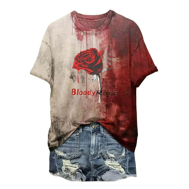 Seductiva T-Shirt à Manches Courtes pour Femmes Liquidation d'Été T-Shirt d'Halloween Mode Décontractée pour Femmes T-Shirt Imprimé d'Halloween à Col Rond et Manches Courtes