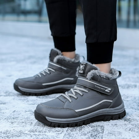 

snow boots fashion winter men snow boots thick bottom non slip waterproof round toe lace up mid top velvet warm and comfortable