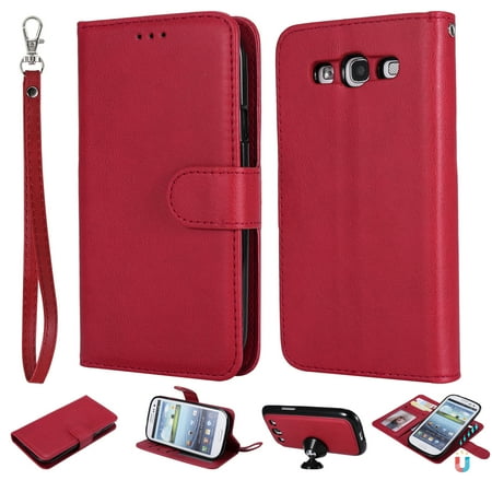 Samsung Galaxy S3 Case Colors Galaxy S3 Case Wallet, S3 Case, Allytech Premium Leather Flip Case Cover & Card Slots Pocket, Wrist Design Detachable Slim Case for Samsung Galaxy S3 S III I9300 GS3 (Red) ()